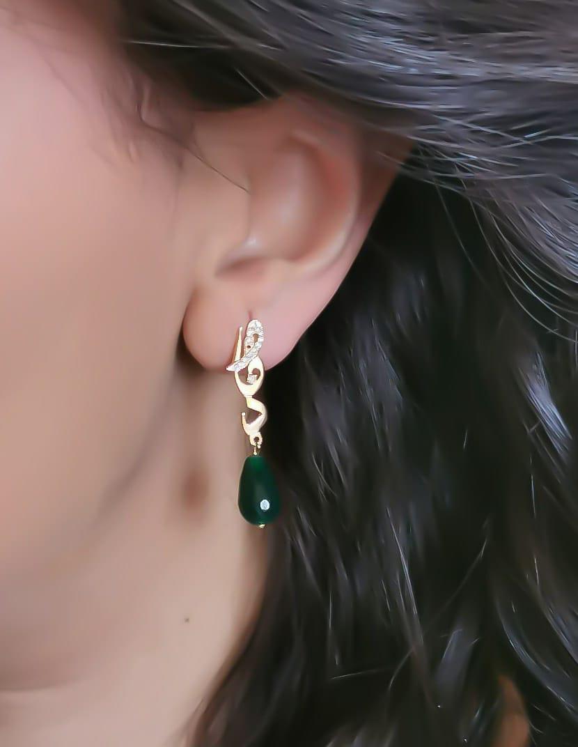 Gold Name with Natural Stone Earrings
