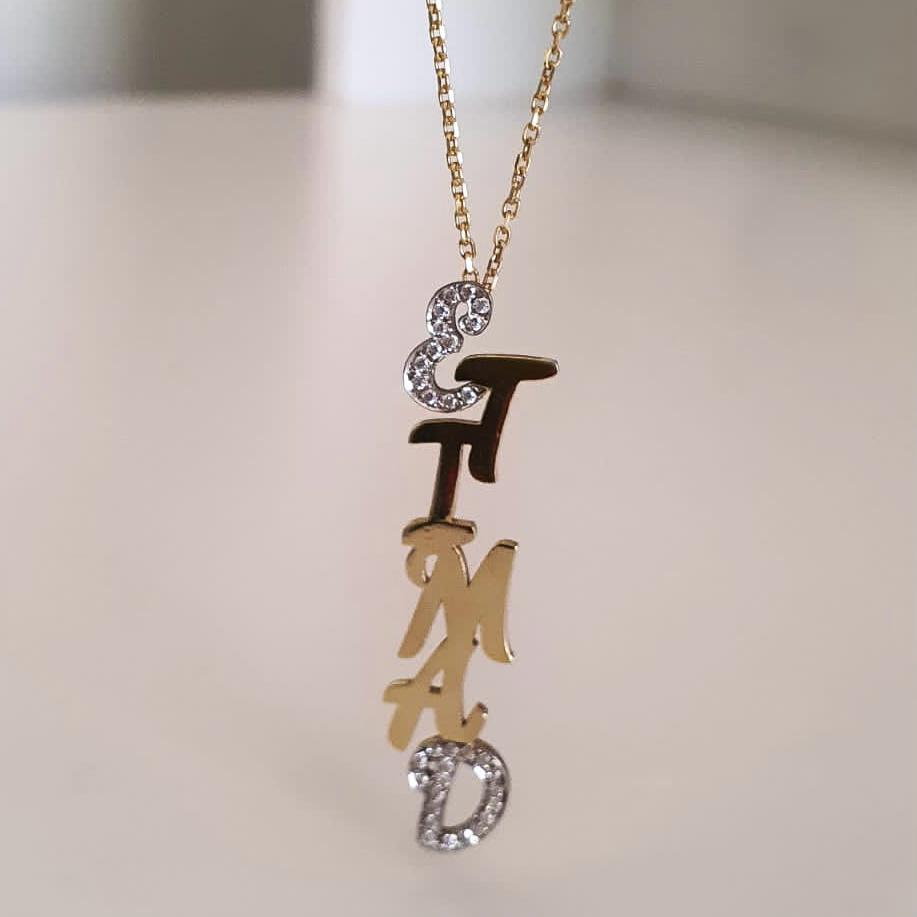Gold Name Vertical Design Necklace
