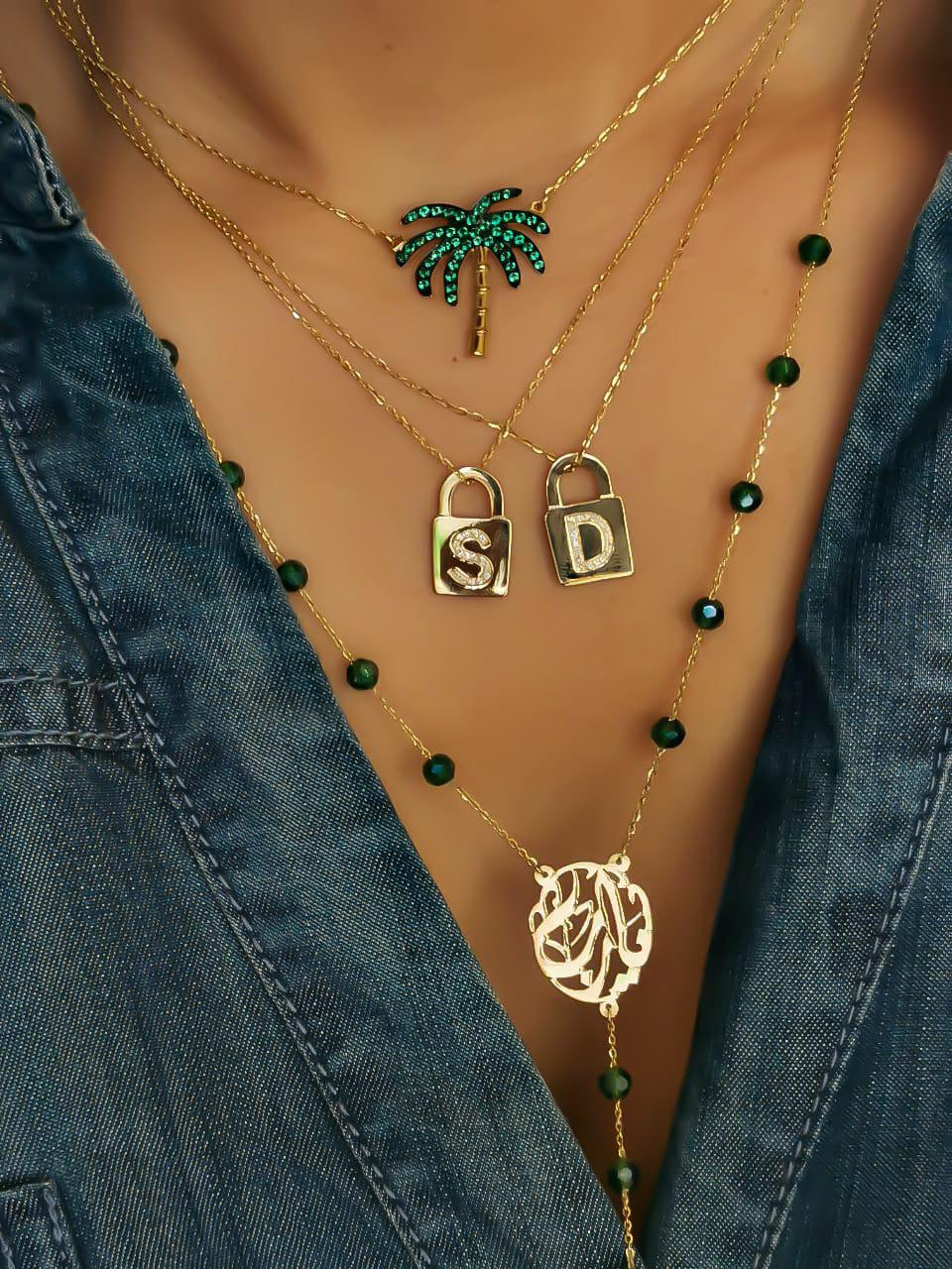 Lock Letter Gold Design with Zircon Stone Necklace