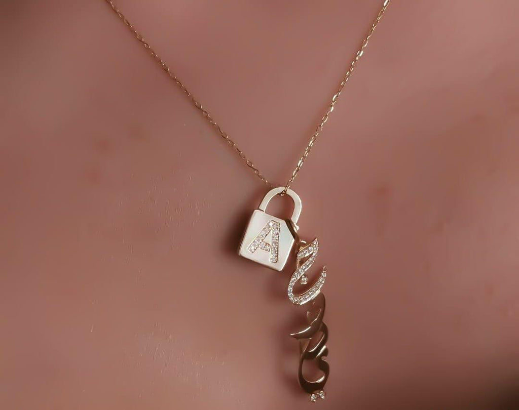 Lock Letter Gold Design with Zircon Stone Necklace