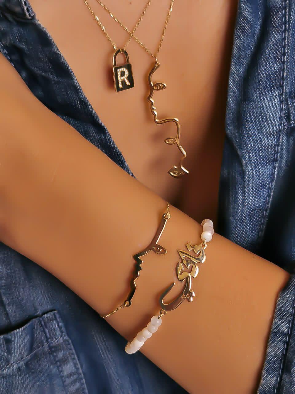 Lock Letter Gold Design with Zircon Stone Necklace