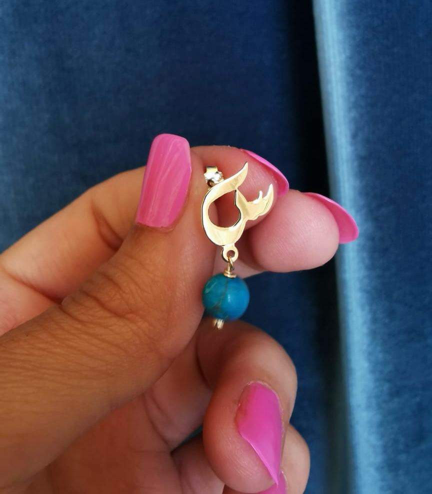 Gold Letter with Turquoise Stone Earrings