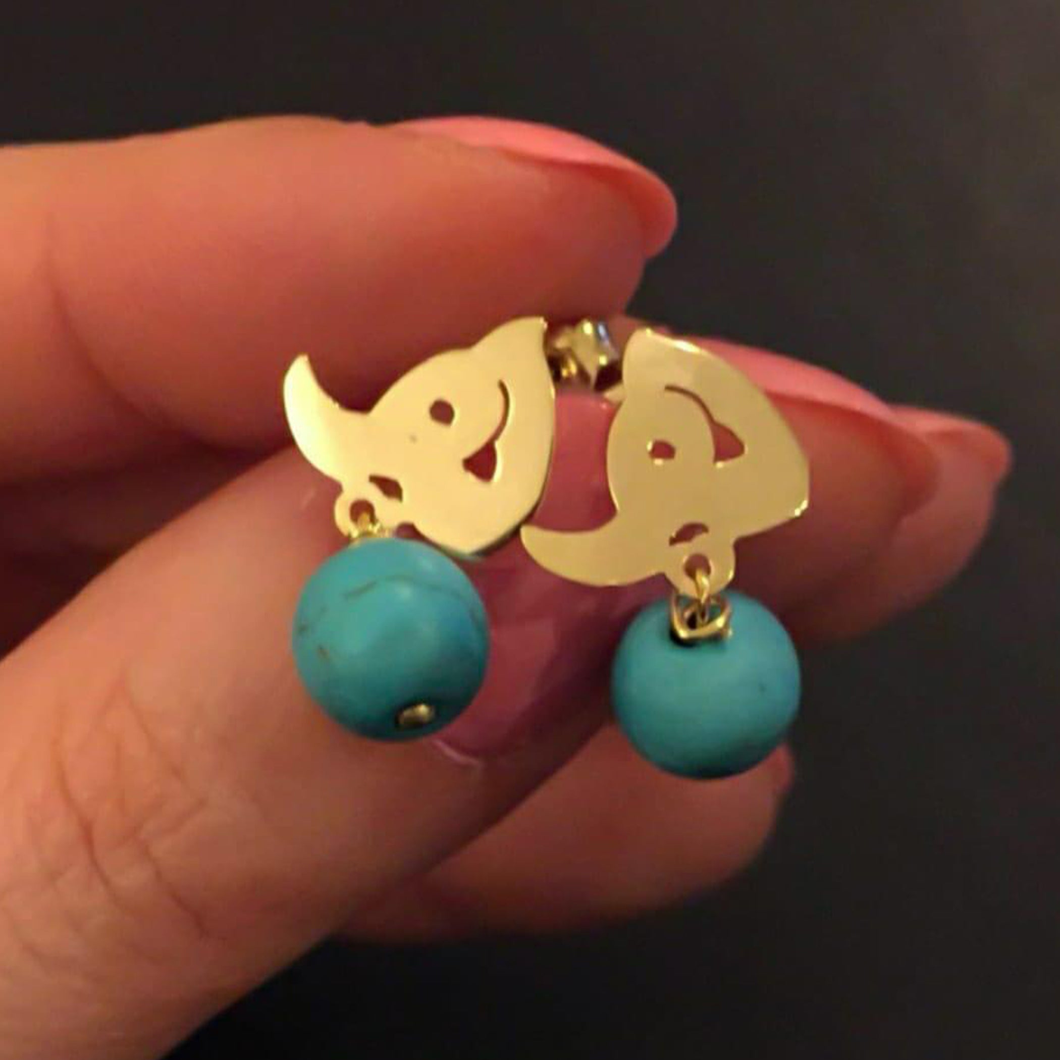 Gold Letter with Turquoise Stone Earrings