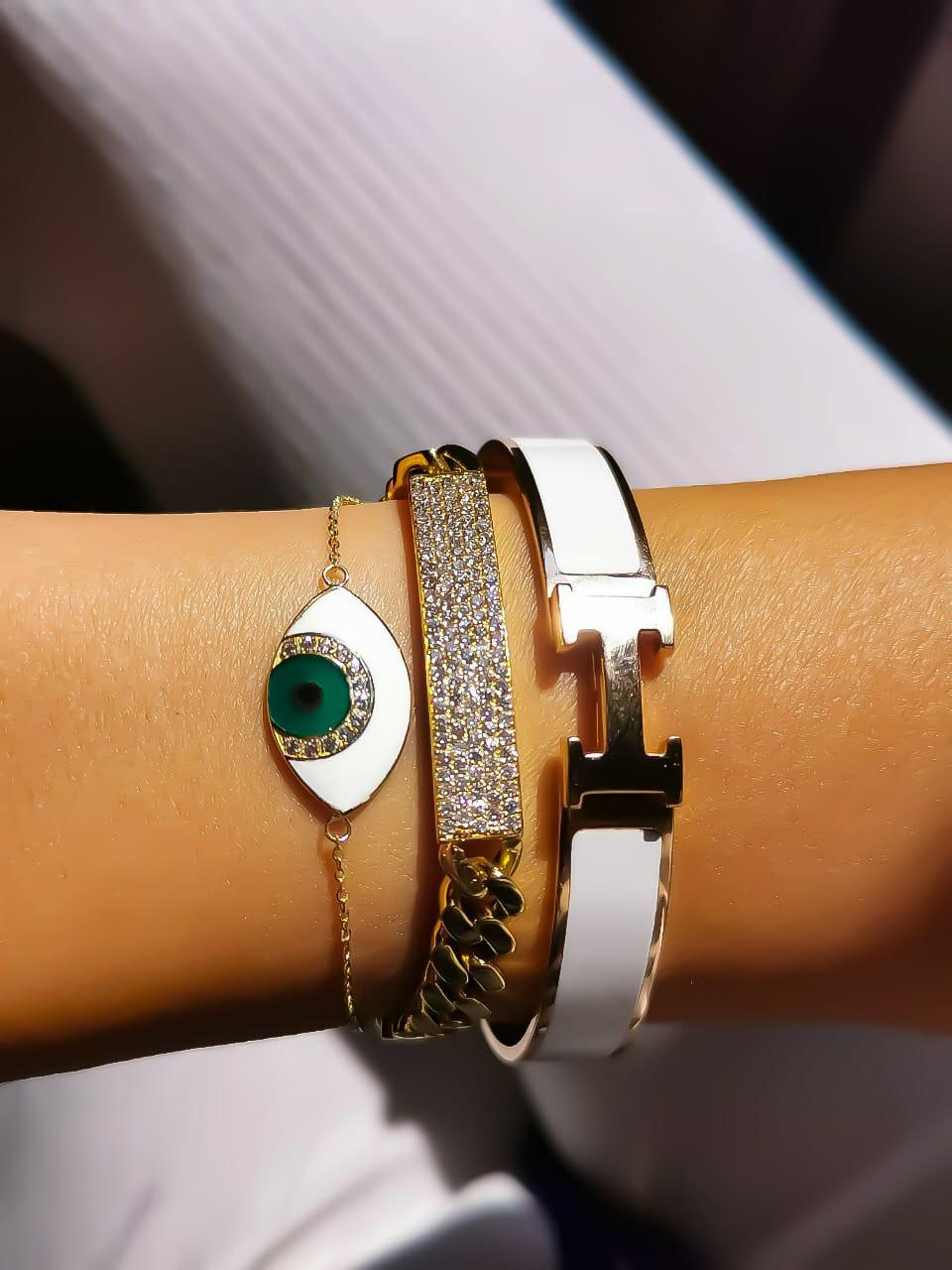 Gold Eye With Italian Enamel Bracelet