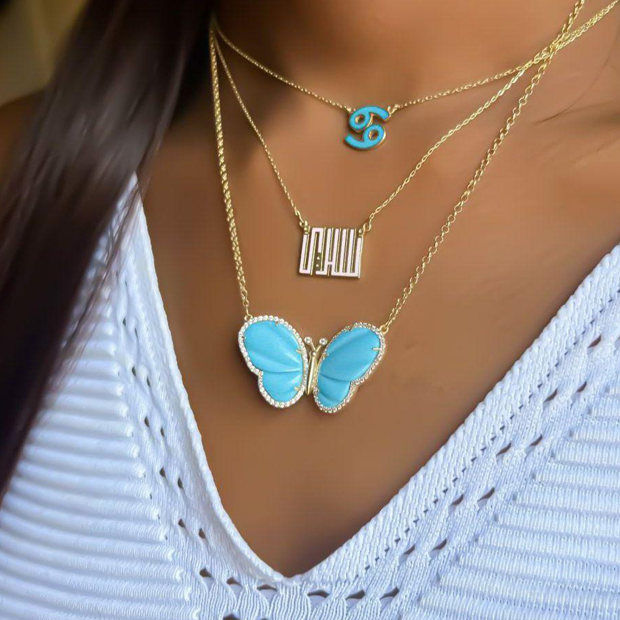 Gold Zodiac Sign Design With Italian Enamel Necklace