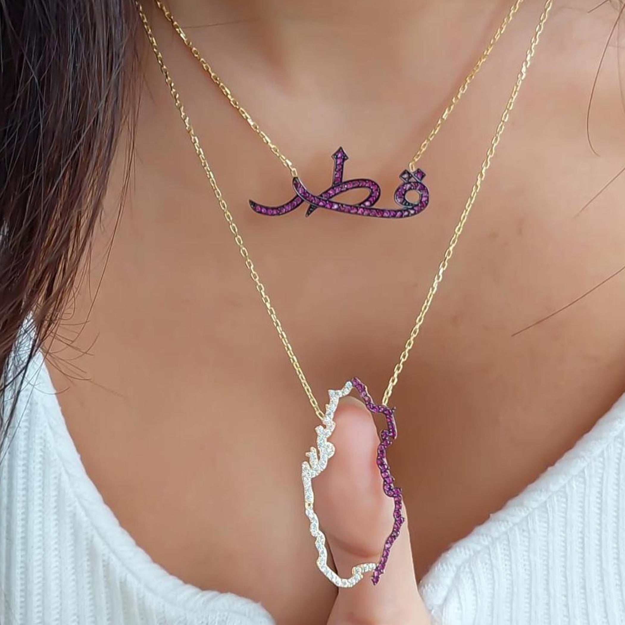 Gold Qatar Map with Qatar Name Necklace