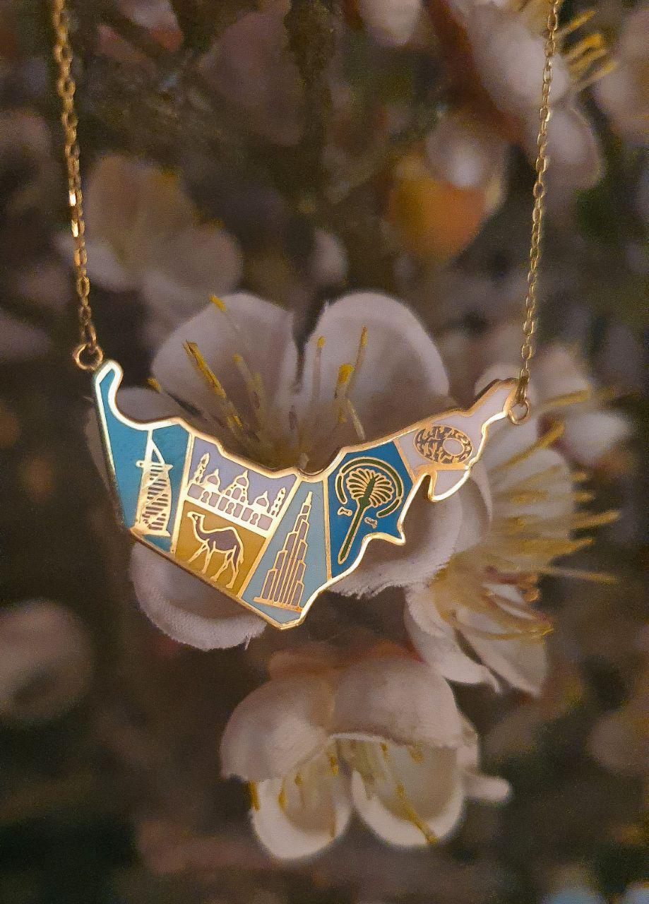 Gold Palestine Map Design With Italian Enamel Necklace