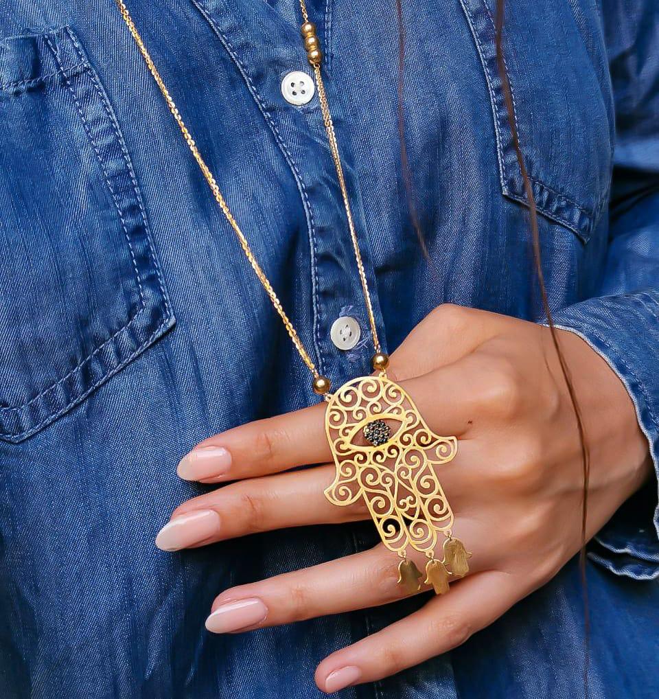 Gold Kaf Fatima Design Necklace