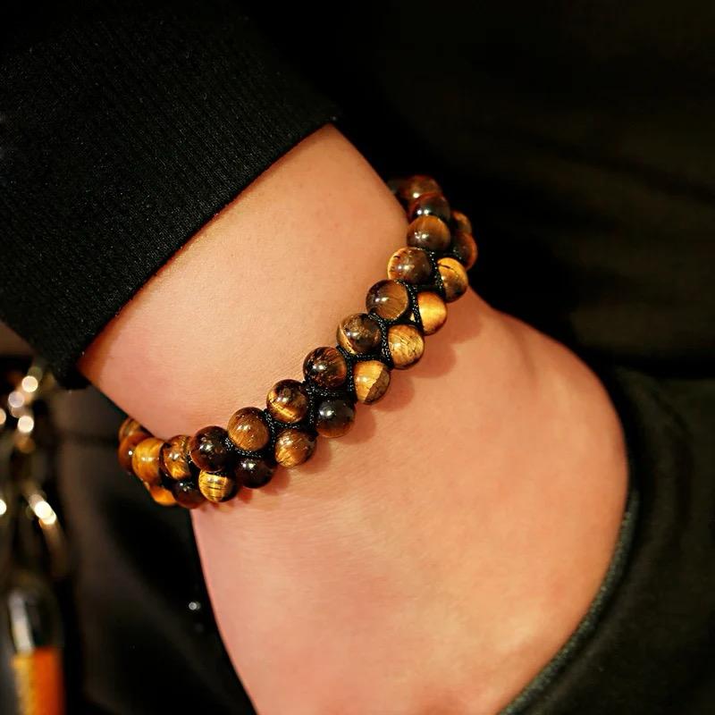 Tiger Eyes Stone Braided Double Layer Bracelet