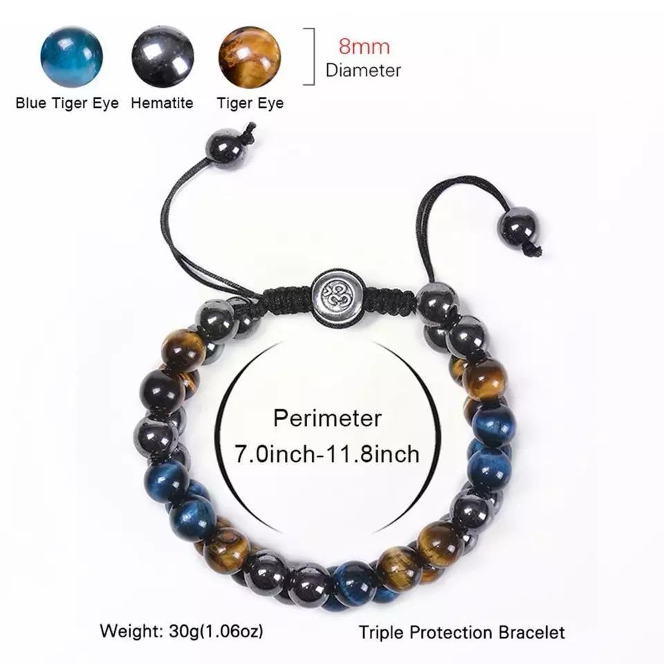 Tiger's Eyes with Blue Tiger Eyes and Hematite  Stones Braided Double Layer Bracelet
