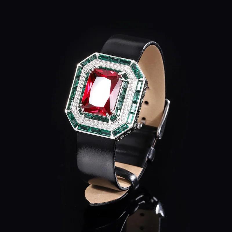 Ruby Natural Stone With Italian Silver and Leather Design Bracelet