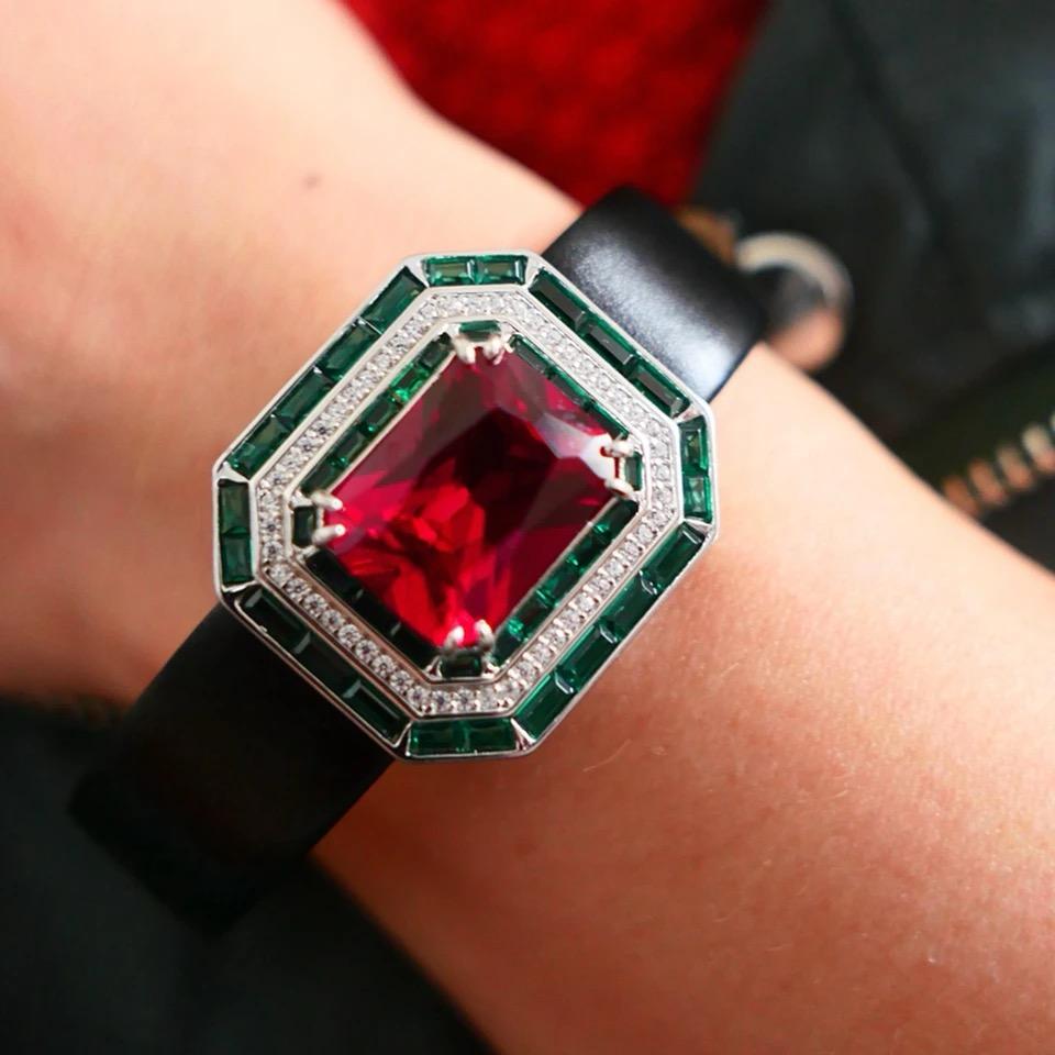 Ruby Natural Stone With Italian Silver and Leather Design Bracelet
