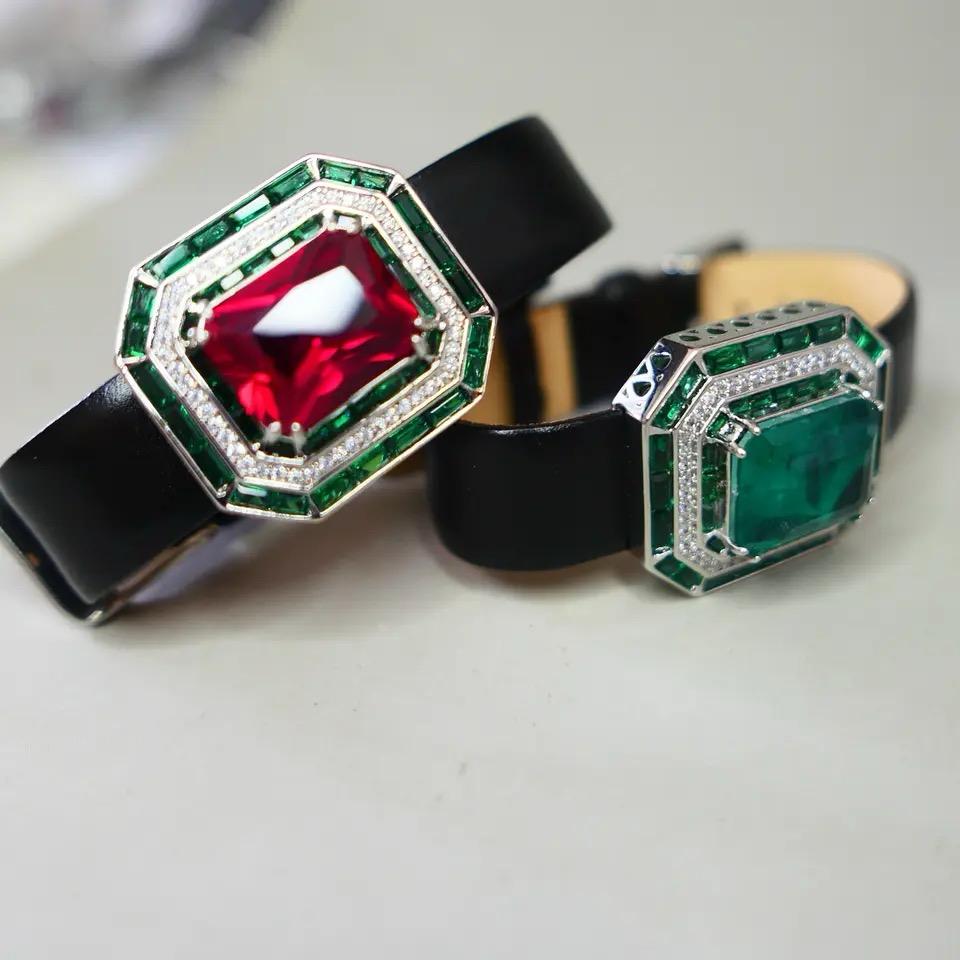 Ruby Natural Stone With Italian Silver and Leather Design Bracelet