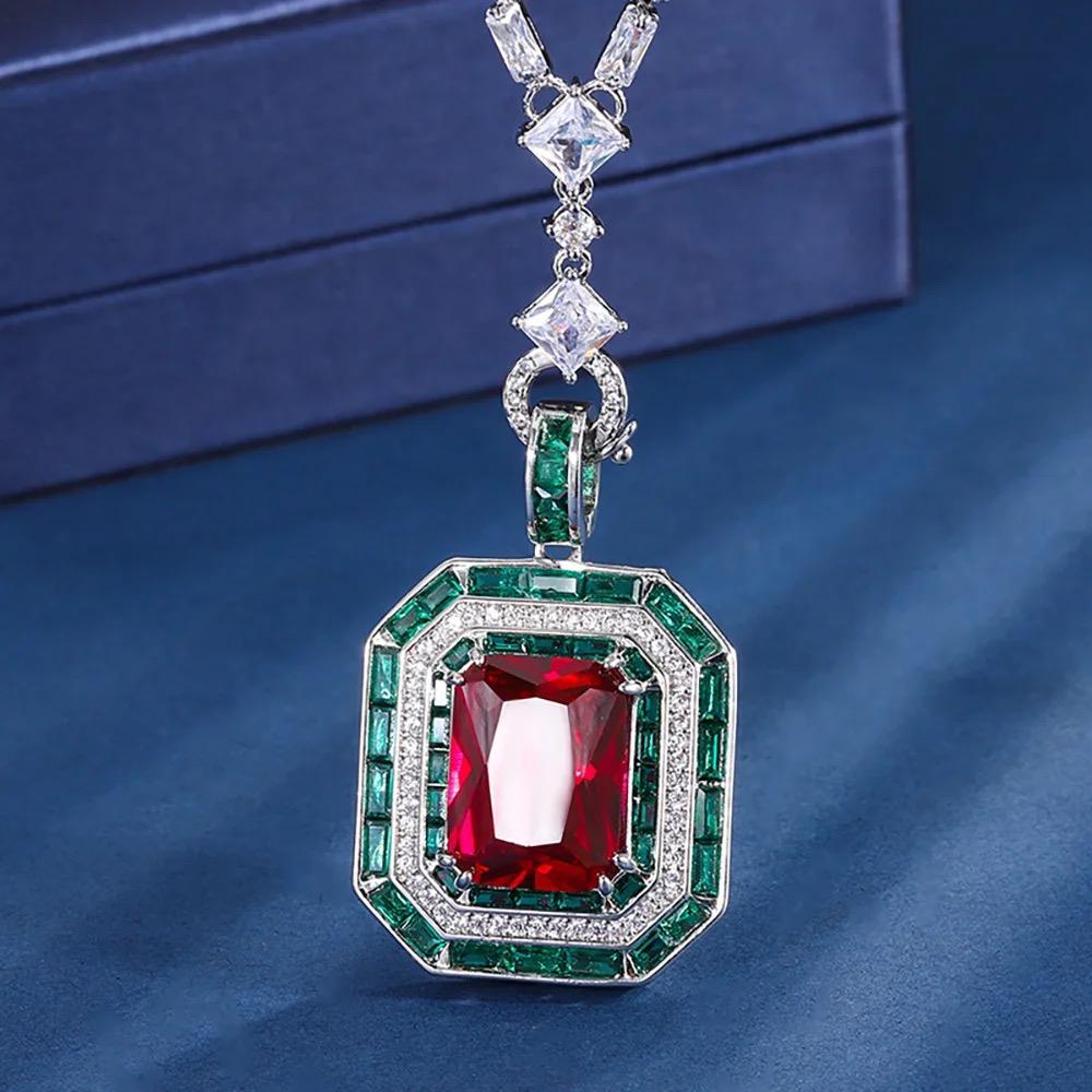 Ruby Natural Stone with Italian Silver and Zircon Stone Chain Necklace