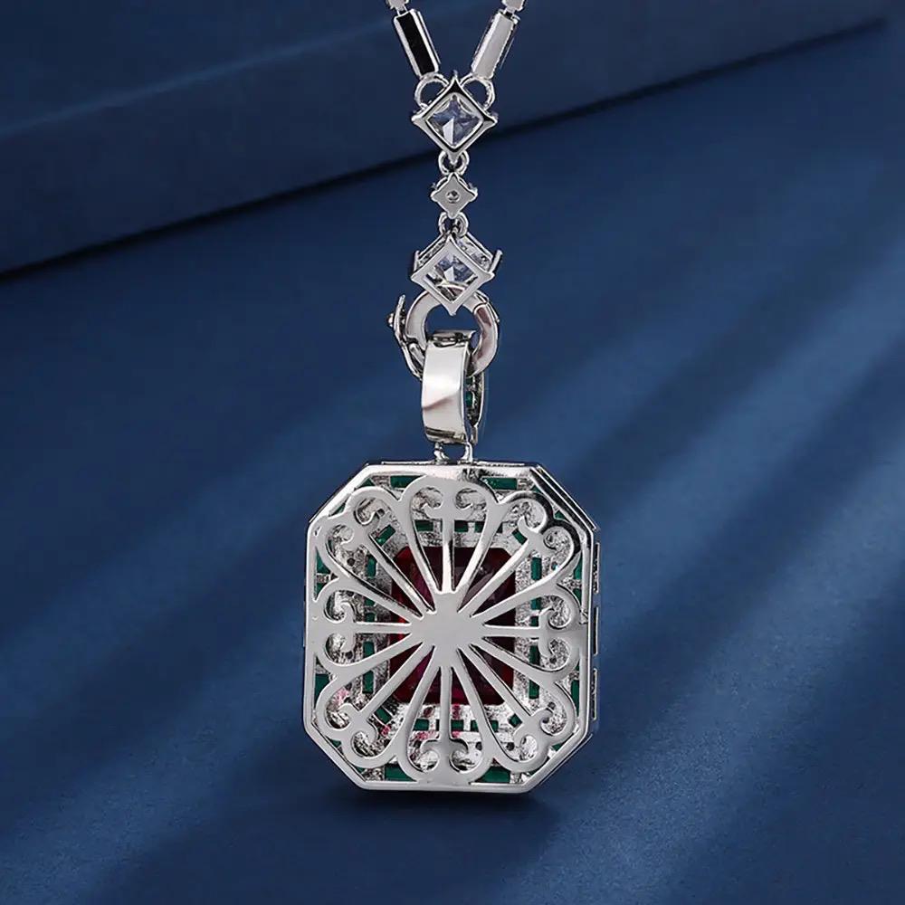 Ruby Natural Stone with Italian Silver and Zircon Stone Chain Necklace