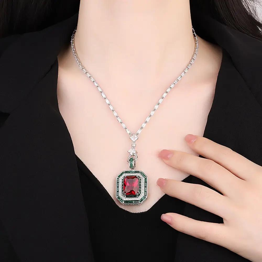 Ruby Natural Stone with Italian Silver and Zircon Stone Chain Necklace