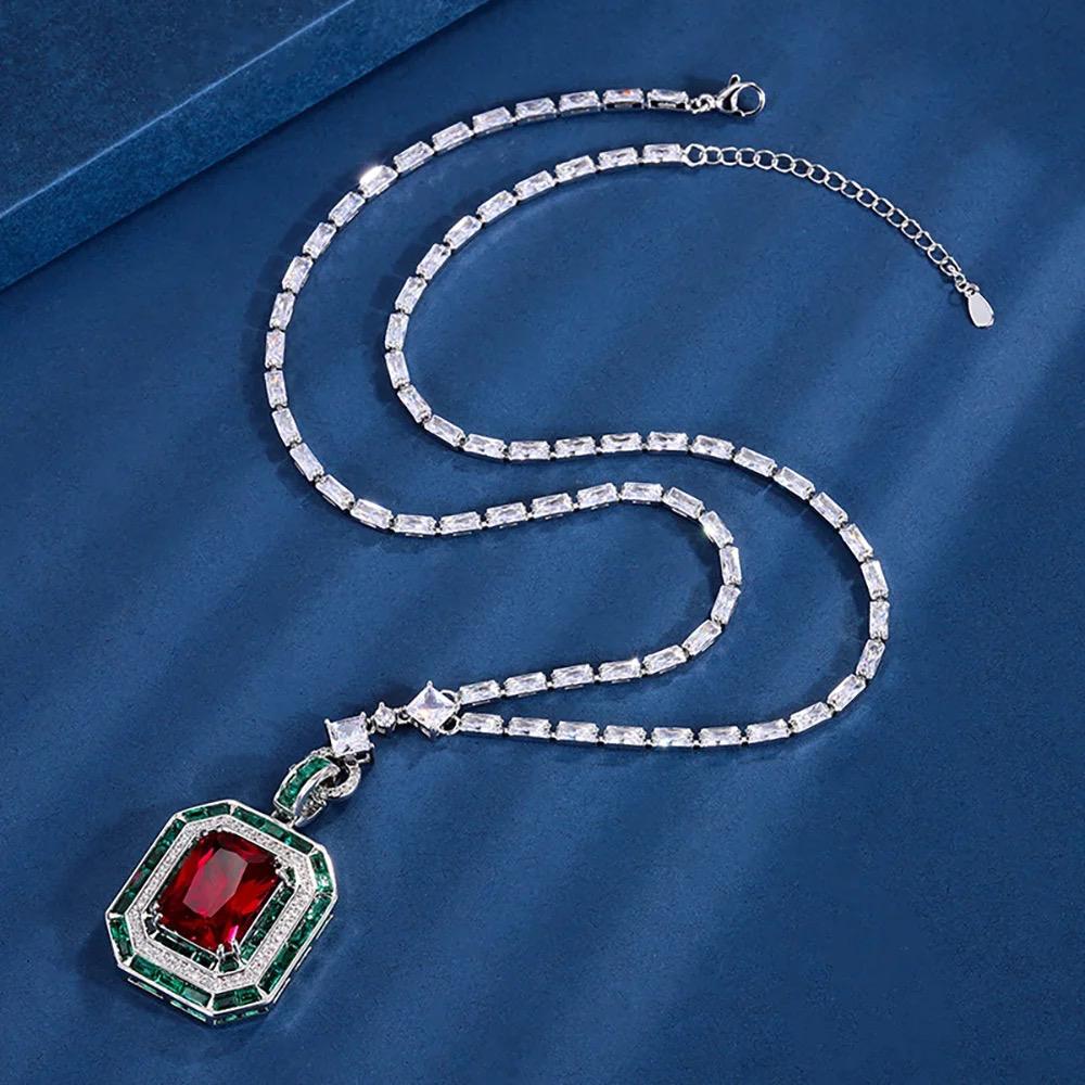 Ruby Natural Stone with Italian Silver and Zircon Stone Chain Necklace