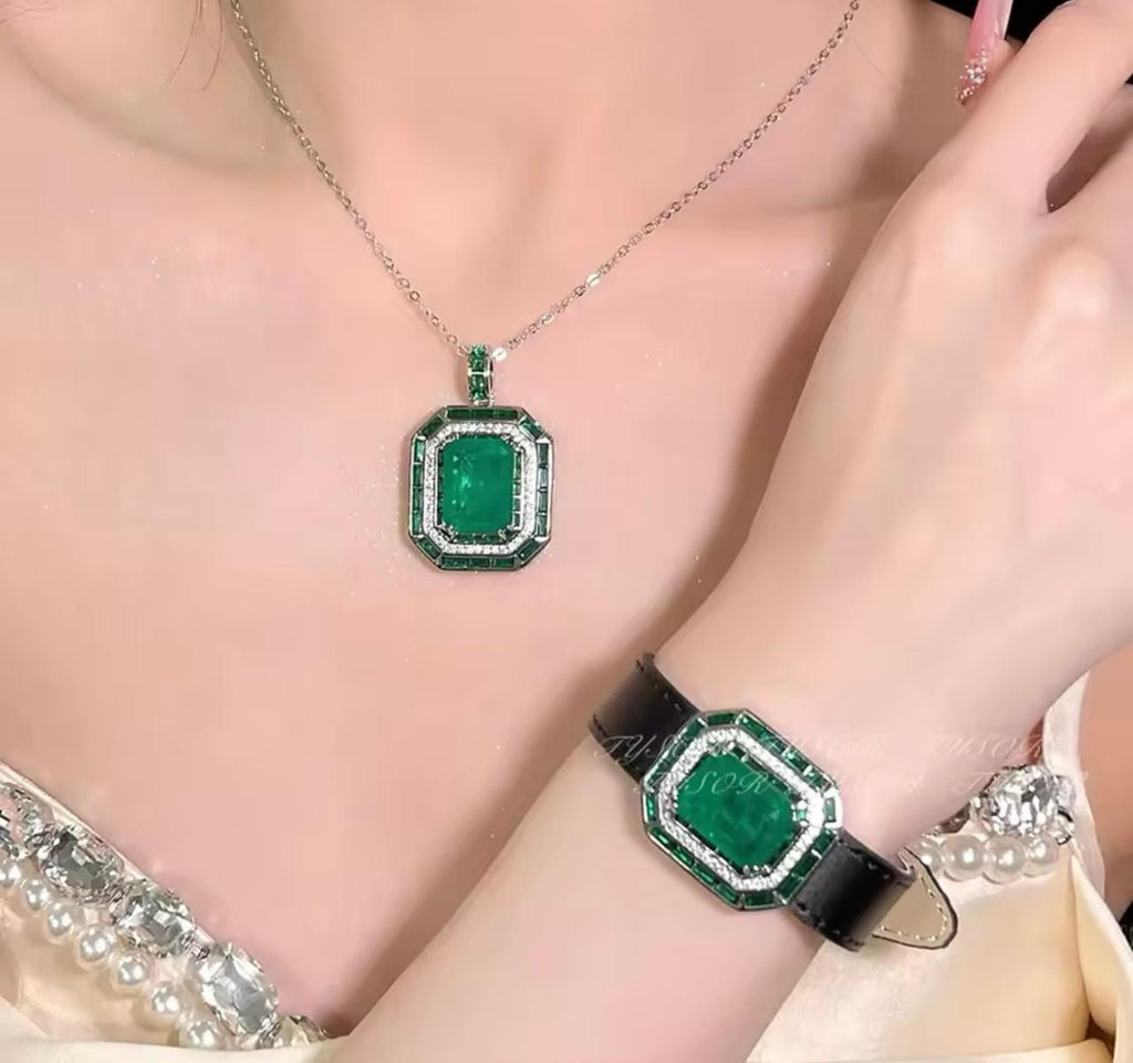 Emerald Natural Stone With Italian Silver and Leather Design Bracelet
