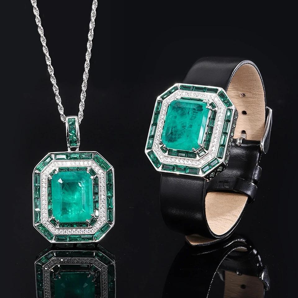 Emerald Natural Stone with Italian Silver Necklace