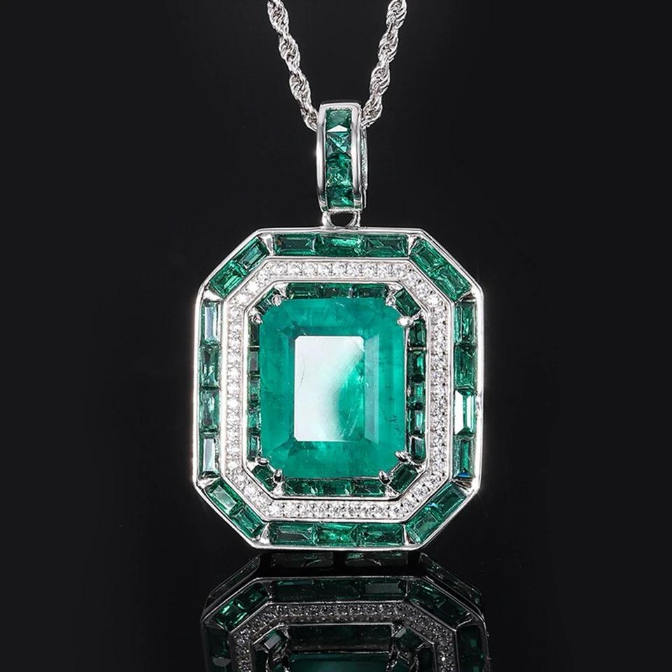 Emerald Natural Stone with Italian Silver Necklace