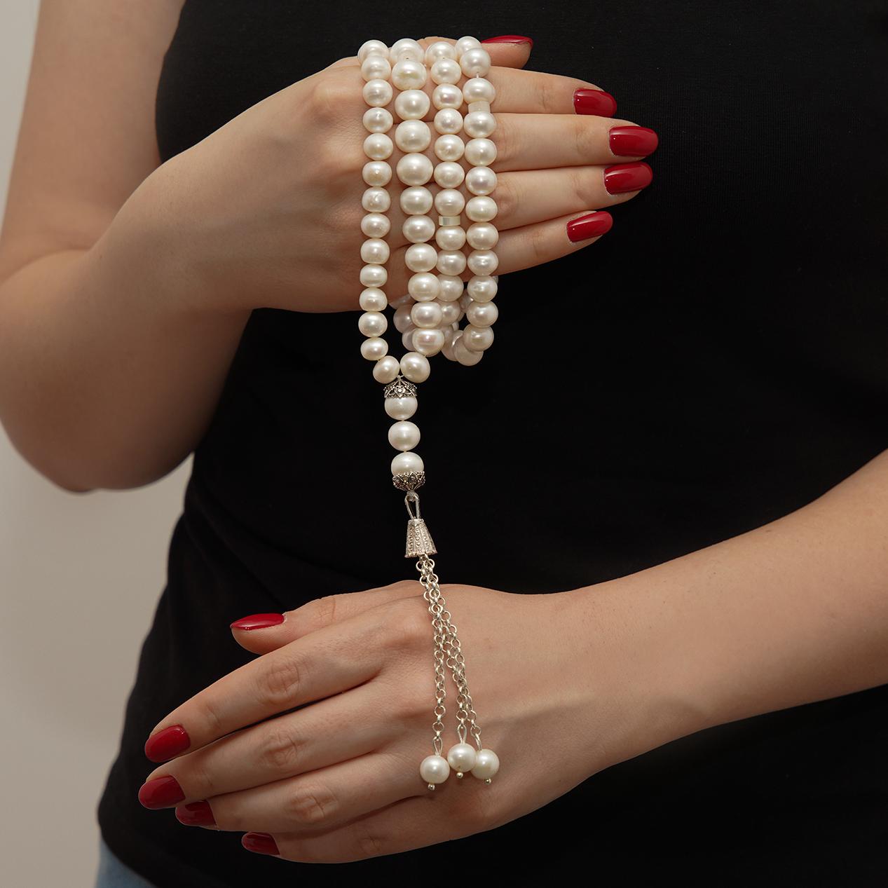 Natural Pearl🐚Masbaha with Italian Silver Karkosha, 101 Pearls