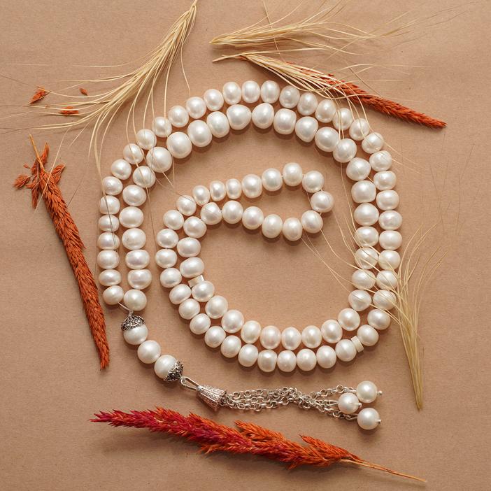 Natural Pearl🐚Masbaha with Italian Silver Karkosha, 101 Pearls