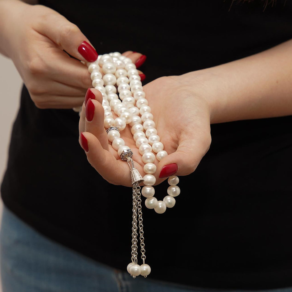 Natural Pearl🐚Masbaha with Italian Silver Karkosha, 101 Pearls