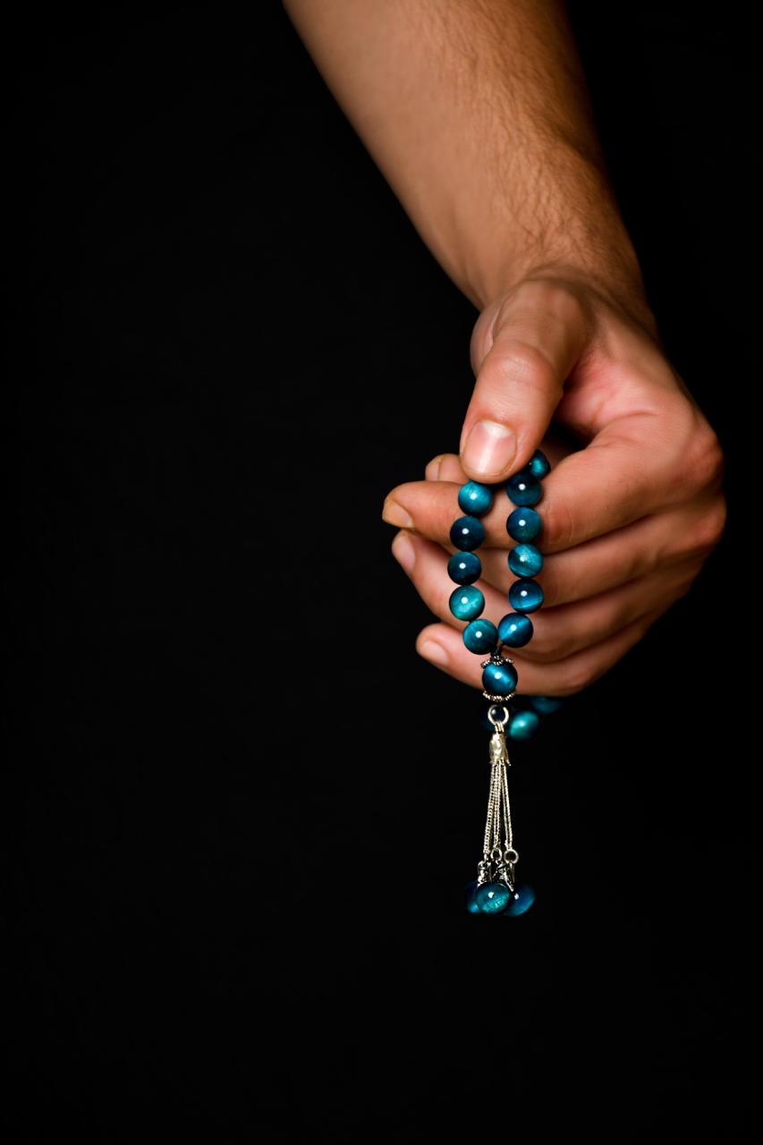 Natural Blue Tiger Eye’s Stone Masbaha with Italian Silver Karkosha Design ‎