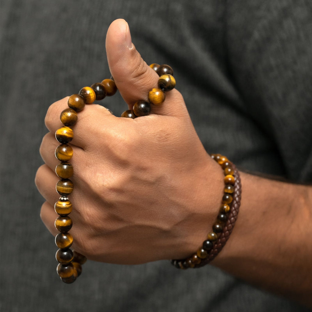 Tiger eye’s Stone Masbaha with Italian Silver Karkosha Design