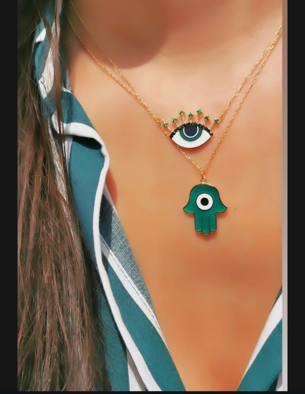 Gold “Green Eyelashes Eye” With Green Zirconia Design Necklace