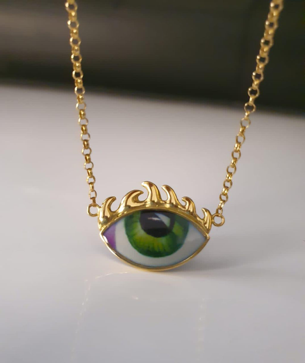 Gold “Fire Eye” Design With Italian Enamel Necklace