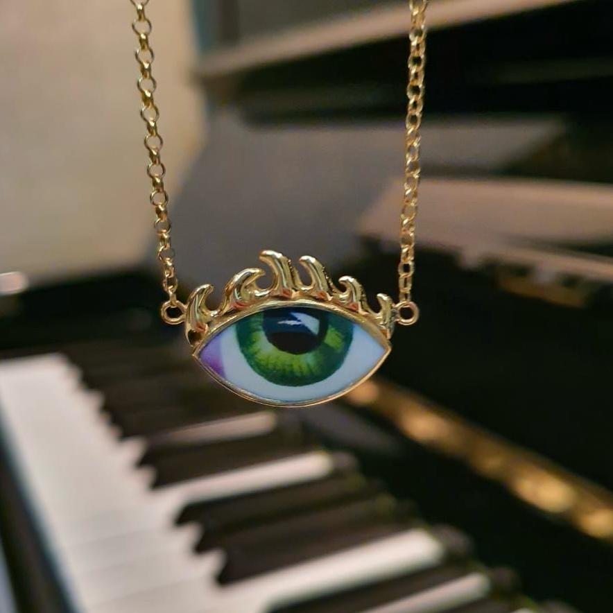 Gold “Fire Eye” Design With Italian Enamel Necklace