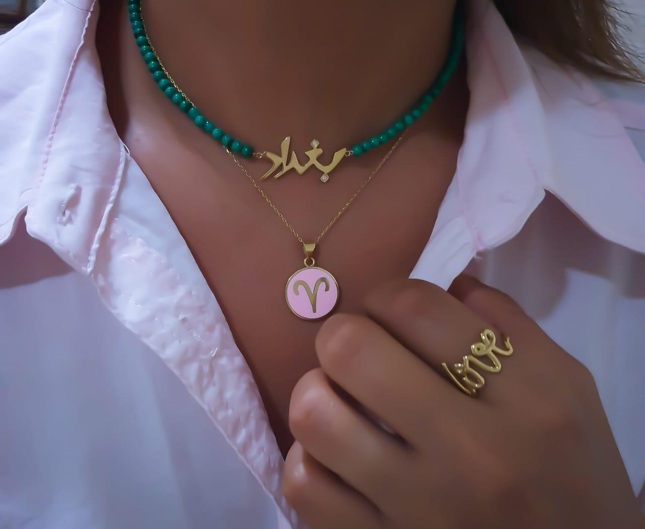 Gold Zodiac Sign Design With Italian Enamel Necklace