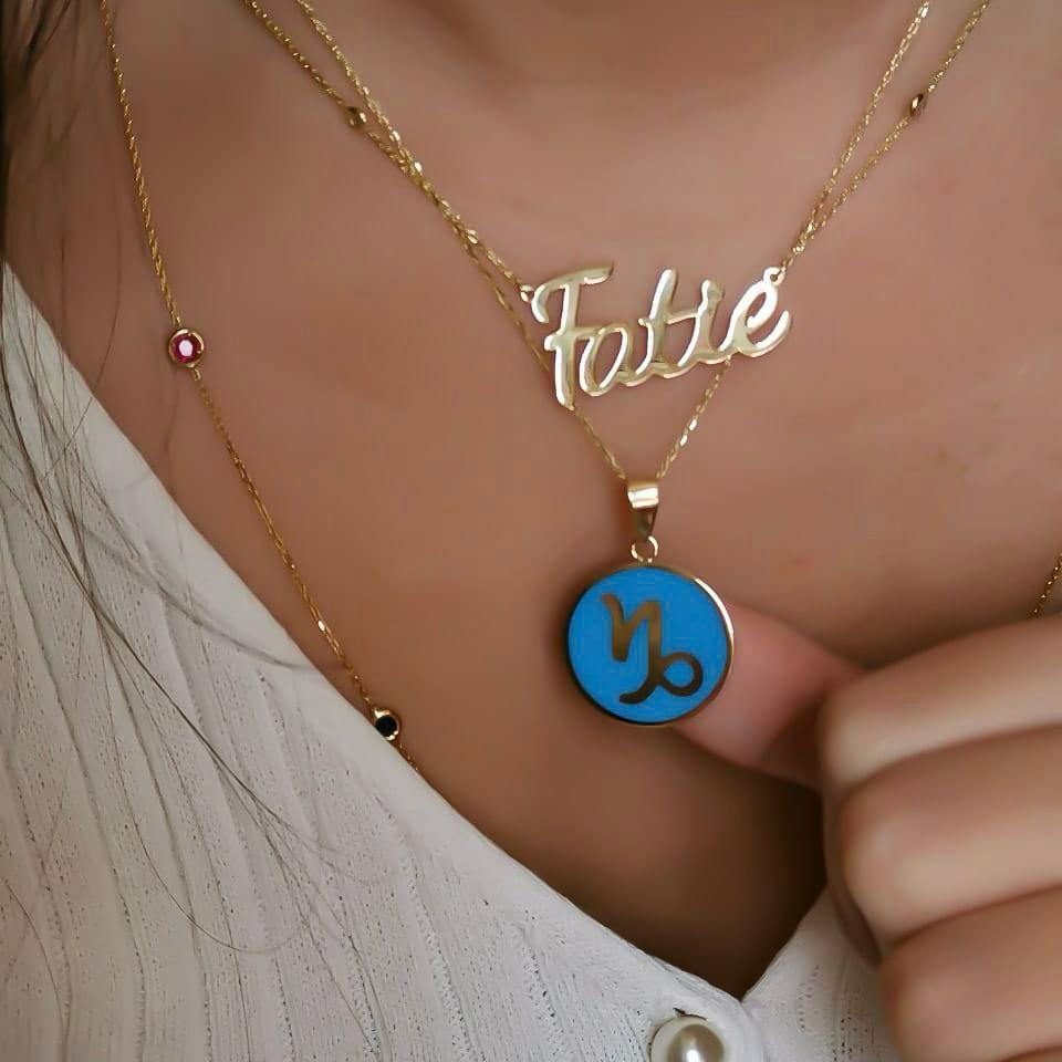 Gold Zodiac Sign Design With Italian Enamel Necklace