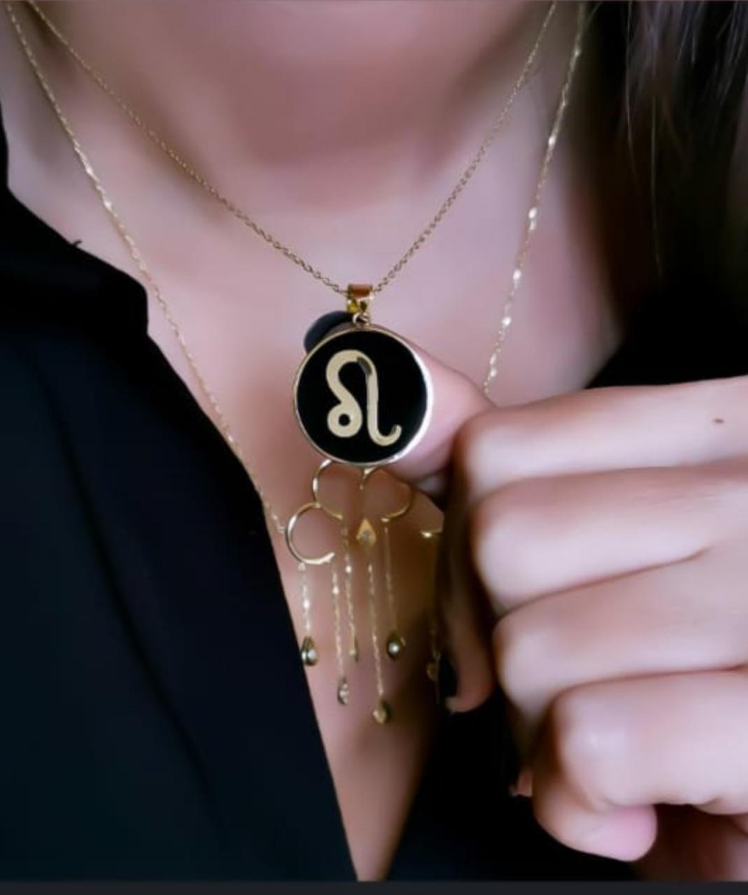 Gold Zodiac Sign Design With Italian Enamel Necklace