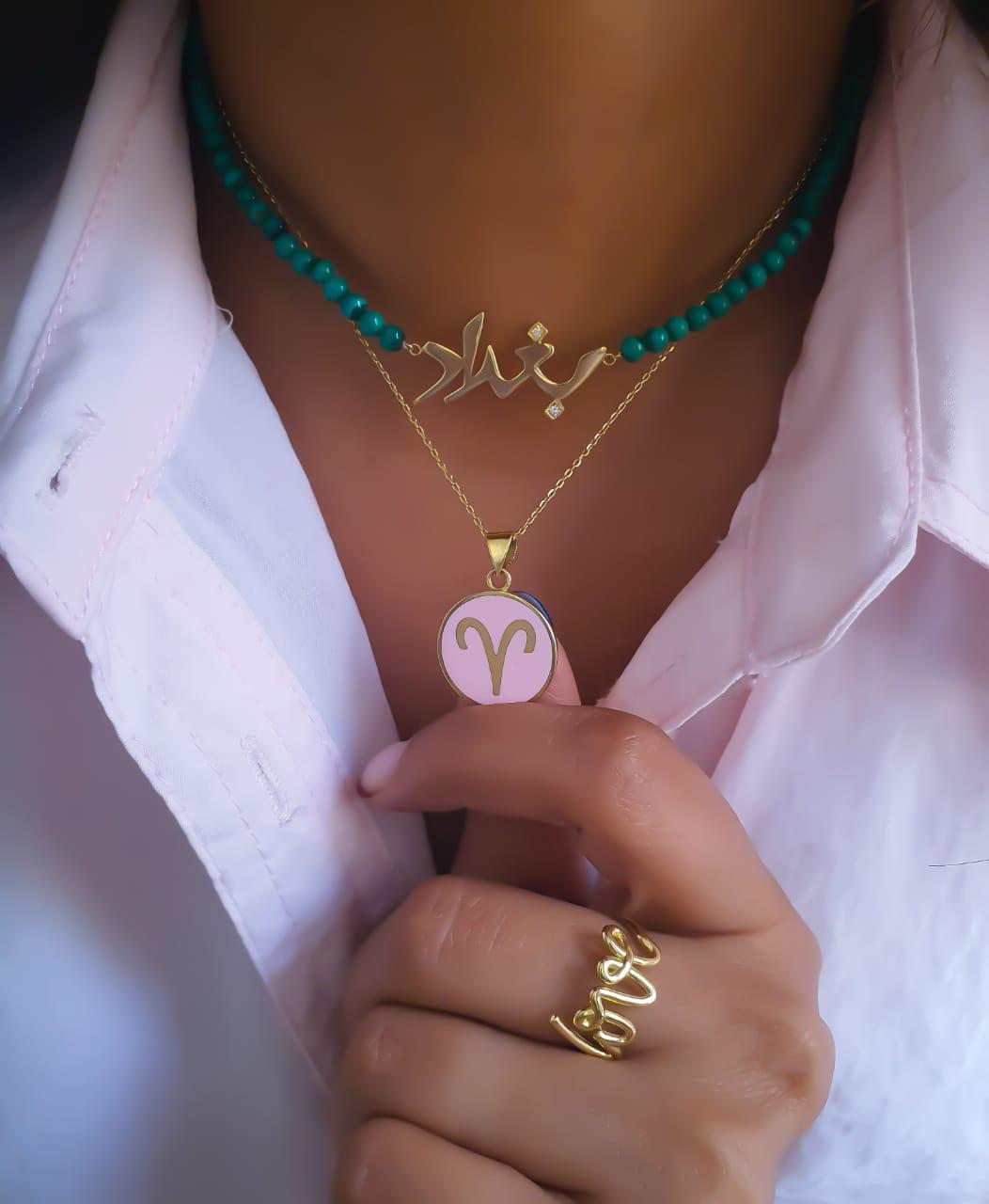 Gold Zodiac Sign Design With Italian Enamel Necklace