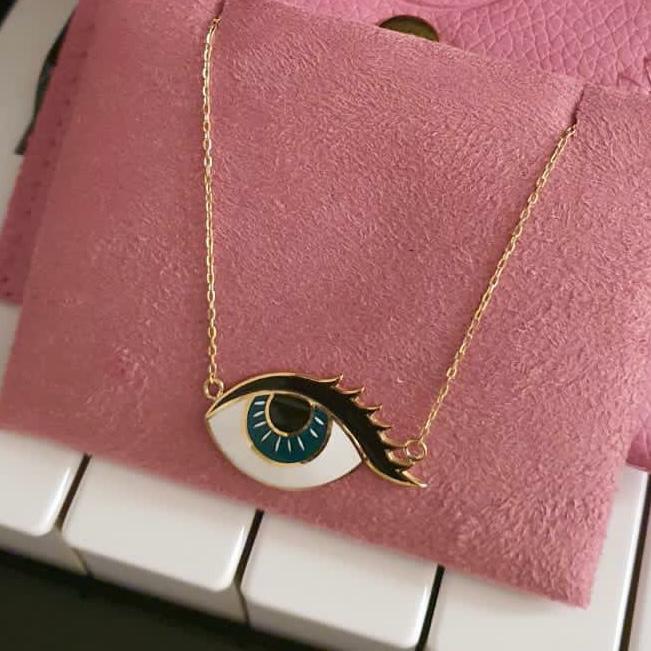 Gold “Wishing Eye” Design With Italian Enamel Necklace