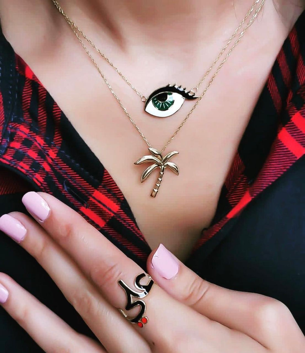 Gold “Wishing Eye” Design With Italian Enamel Necklace