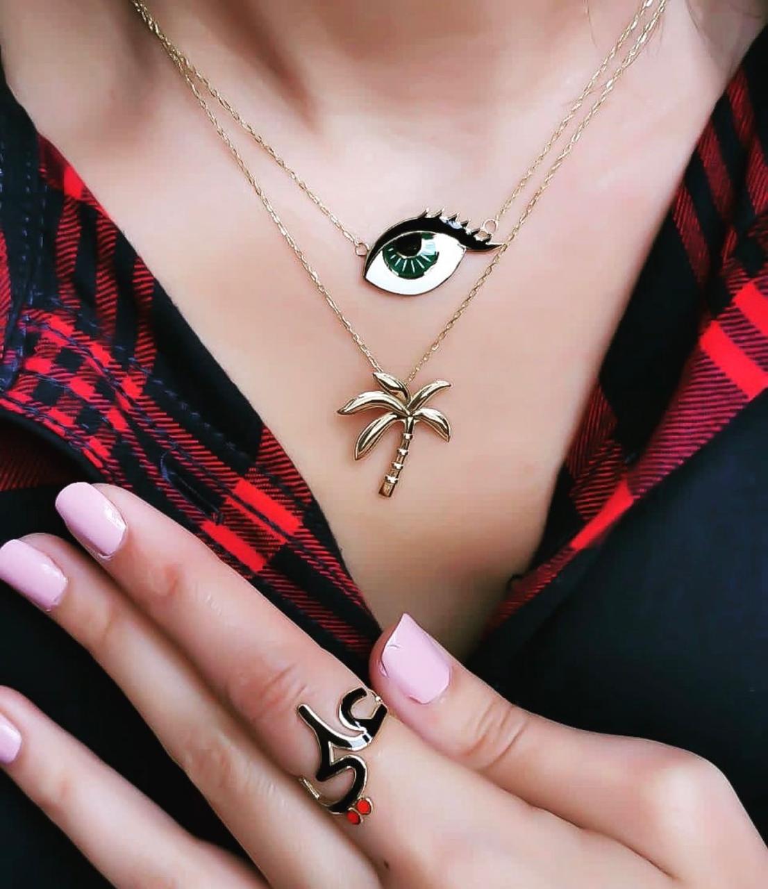 Gold “Wishing Eye” Design With Italian Enamel Necklace