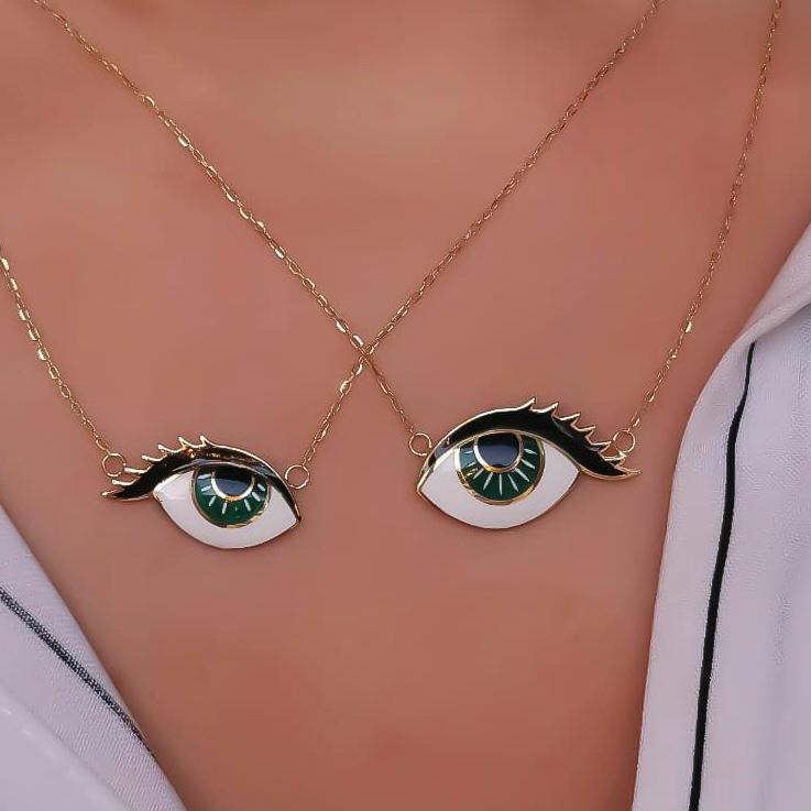 Gold “Wishing Eye” Design With Italian Enamel Necklace