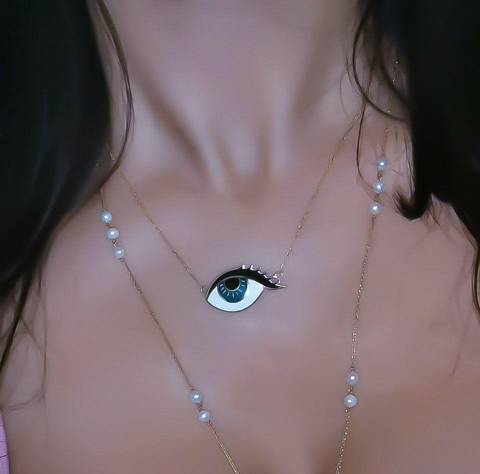 Gold “Wishing Eye” Design With Italian Enamel Necklace