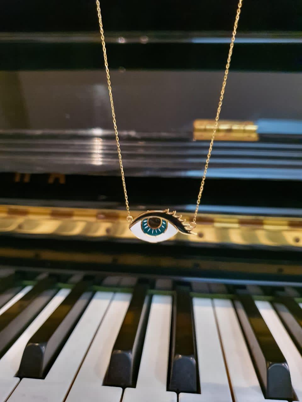 Gold “Wishing Eye” Design With Italian Enamel Necklace