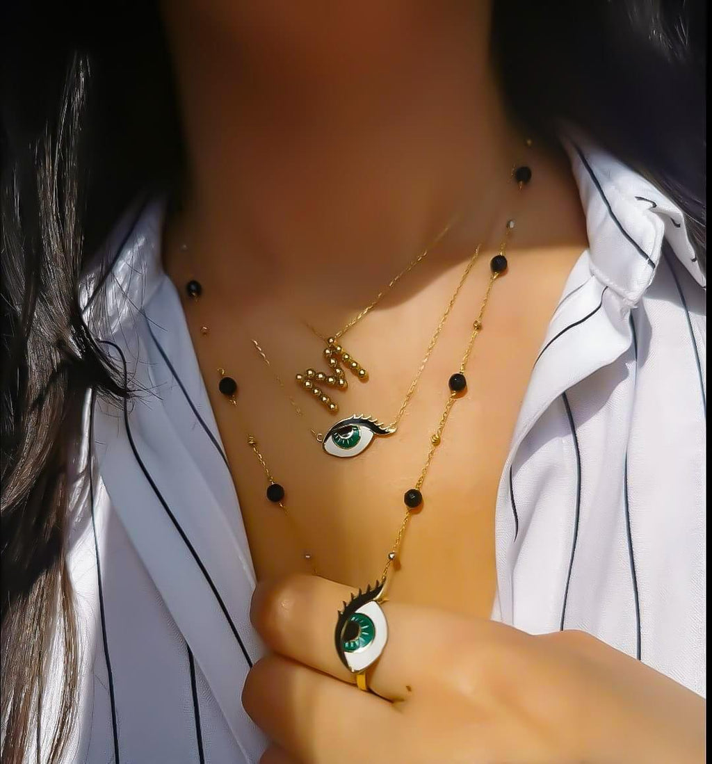 Gold “Wishing Eye” Design With Italian Enamel Necklace