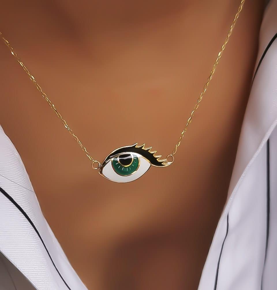 Gold “Wishing Eye” Design With Italian Enamel Necklace