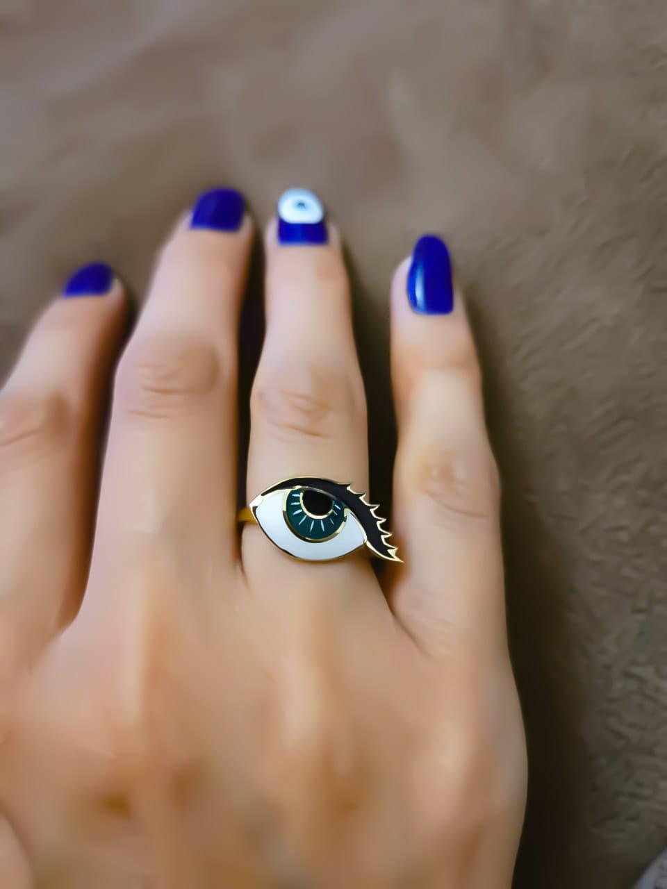 Gold “Wishing Eye” Design With Italian Enamel Ring