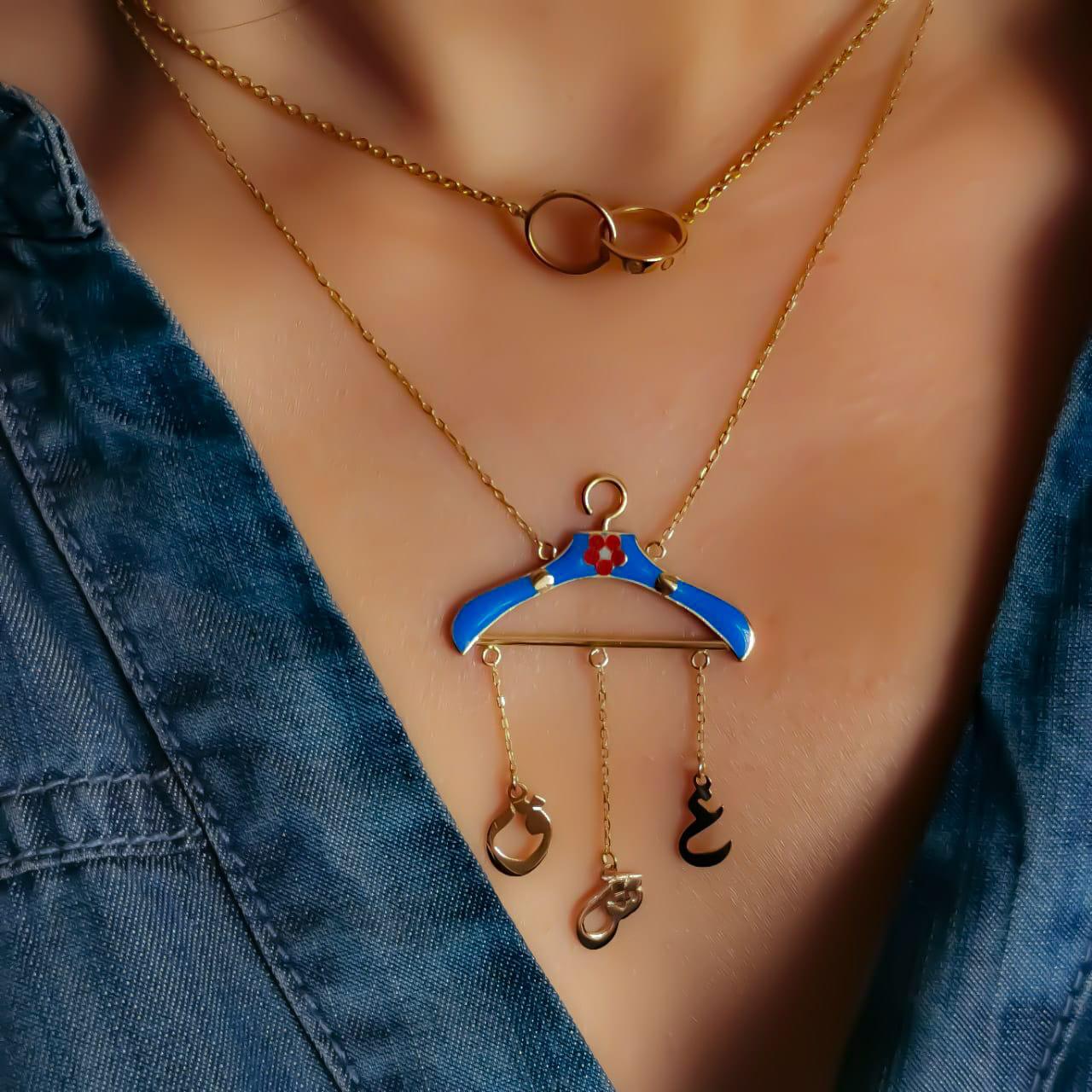 Gold Letter Clothes Hanger Design Necklace