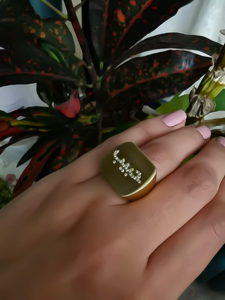 Gold Name With Zirconia Stone Design Ring