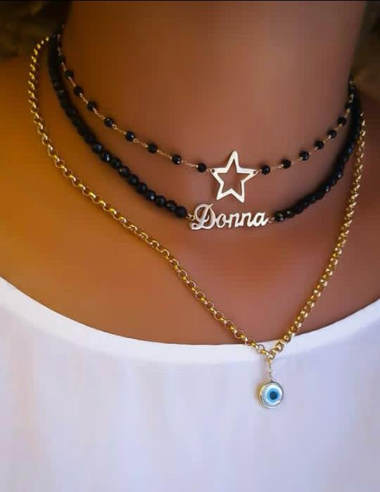 Gold Name Design with Black Onyx Stone Necklace