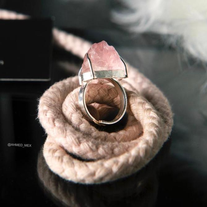 Rose Quartz Stone Silver Design Ring