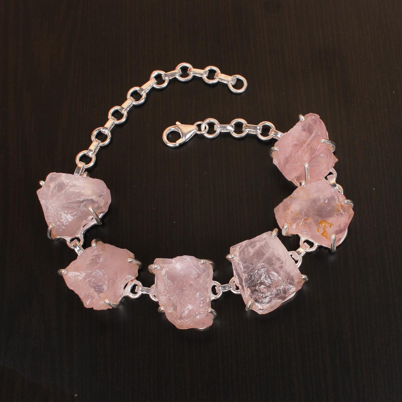 Rose Quartz Stone Silver Design Bracelet